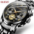 OLEVS 2859 hommes d&#39;affaires de mode montre à quartz tourbillon logo design multi-fuseau montre en acier montre-bracelet à Quartz de luxe